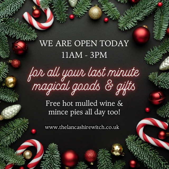 We are open 11am-3pm today for all your last minute magical goods and gifts! We'll have free hot mulled wine and mince pies all day too! AND don't forget Mrs Claus is coming tomorrow (Christmas Eve) 9am-12noon with little free mini gifts for all the children! See you soon!
🎄 ❄️ 
#witchesofinstagram #witch #witches #witchery #witchcraft #traditionalwitchcraft #magic #spell #witchy #witchshop #witchcraftshop #witchcraftshops #apothecary #folkmagic #britishfolkmagic #witchyshop #ancestors #voodoo #vodou #spellwork #magical #conjure #pagan #witchywoman #lancashire #traditionalwitch #ukwitchcraft #folkwitch #lancashirewitches #rootwork