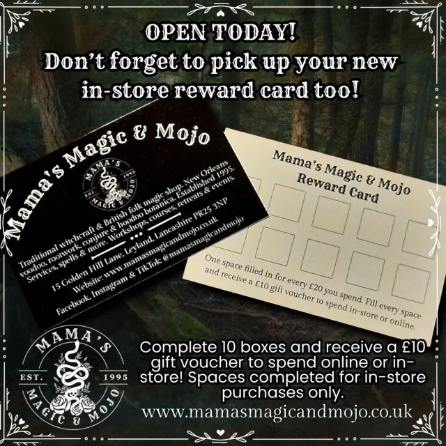 We are open today 10am - 4pm, lots of lovely magical goodies ready for you, we can even make anything you need, just for you! The fire is on, we have plenty of free hot drinks, soup and cake! Don't forget to pick up one of our new reward cards too whilst you are there! See you soon! 😍
💀
#witchesofinstagram #witch #witches #witchery #witchcraft #traditionalwitchcraft #magic #spell #witchy #witchshop #witchcraftshop #witchcraftshops #apothecary #folkmagic #britishfolkmagic #witchyshop #ancestors #voodoo #vodou #witchtok #magical #conjure #pagan #witchywoman #lancashire #traditionalwitch #ukwitchcraft #folkwitch #lancashirewitch #rootwork